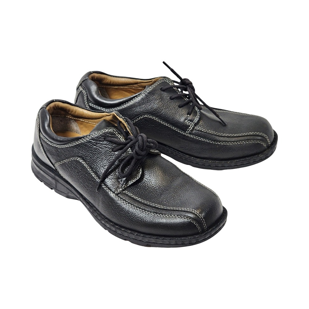 Dockers Mens 8M Black Leather Lace Up Oxford Shoes 90-29024 Square Toe Stitching